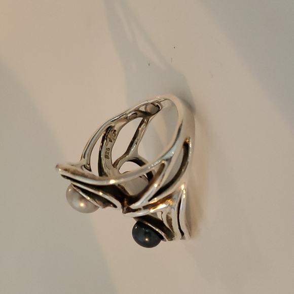 Sterling Silver and freshwater pearl ring SZ 7  Genuine Pearls Black gray white - Picture 4 of 7
